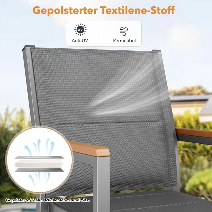 TLGREEN Stapelstuhl 2/4er Set Esszimmerstuhl mit Gesteppte Rückenlehne & Sitzfläche, (2 St), WPC Handlauf, für Terrasse, Balkon, Terrasse, Pool, Restaurants – Bild 4