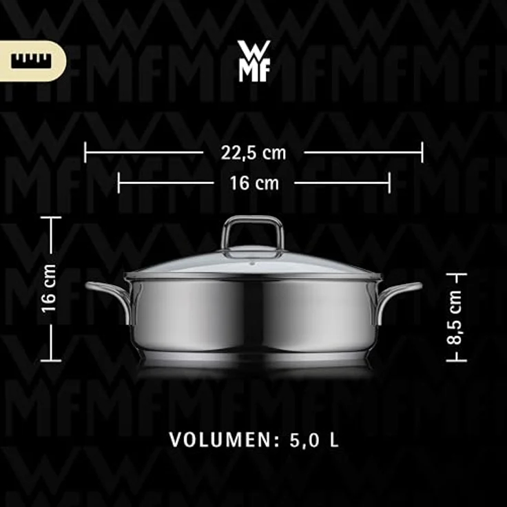 WMF Schmorpfanne 28cm Induktion, Bräter, Schmortopf mit Deckel 5,0l, Cromargan Edelstahl beschichtet, backofengeeignet, hoher Rand – Bild 4