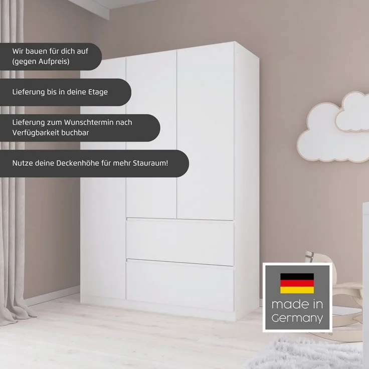 rauch Jugendzimmer-Set Komplettzimmer Schlafzimmer-Set (5-St) Jugendzimmer-Set JOEL, (Set, 5-tlg, Bett 90x200 oder 140x200 cm, Ausstattungspakete BASIC/CLASSIC/PREMIUM), Bett 2 Breiten,Nachttisch,Tisch,Rollcontainer,Schrank MADE IN GERMANY – Bild 3