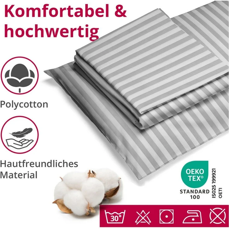 DecoHomeTextil Heimtextilmanufaktur Bettwäsche Set Bettgarnitur mit Reißverschluss Polycotton Streifen – Bild 3