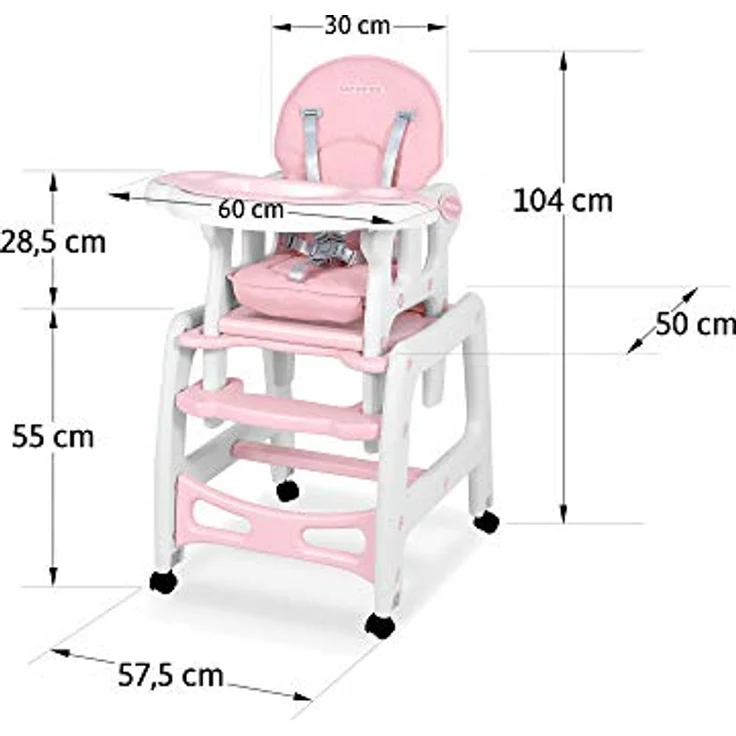 Kinderhochstuhl Babyhochstuhl Mitwachsender Multifunktions Hochstuhl 5in1 Tisch + Babystuhl regulierbar Schaukelfunktion SINCO Ricokids (Rosa) – Bild 10