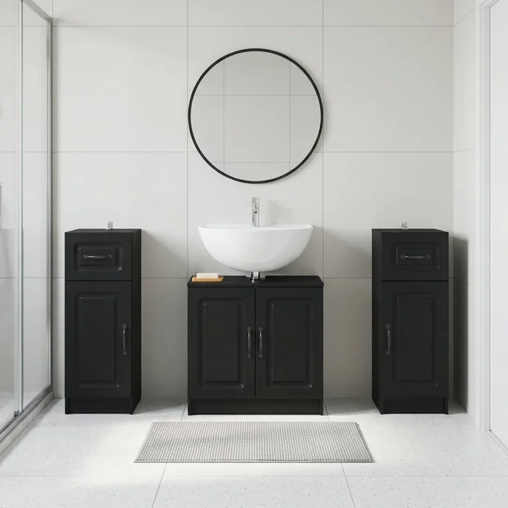 vidaXL 3-teiliges Badezimmer-Schranksystem UTRECHT 3 stk. Schwarz 3418054 – Bild 1
