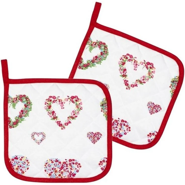 Kracht Topflappen Blumenherzen, (Set, 2-tlg, Set), 2er Set Topflappen, wattiert, ca. 22x22 cm – Bild 2