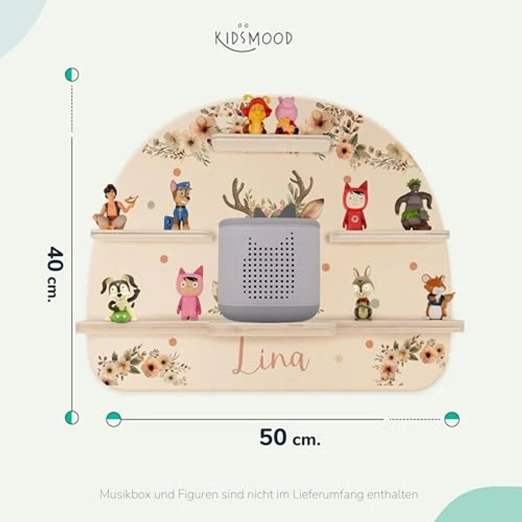 Kidsmood - Tonie Regal fürs Kinderzimmer– Liebevoll gestaltetes Wandregal mit abgerundeten Ecken & Kanten für Toniebox 2 mit Namen & Metallplättchen | Personalisierte Geschenke für Kinder – Bild 3