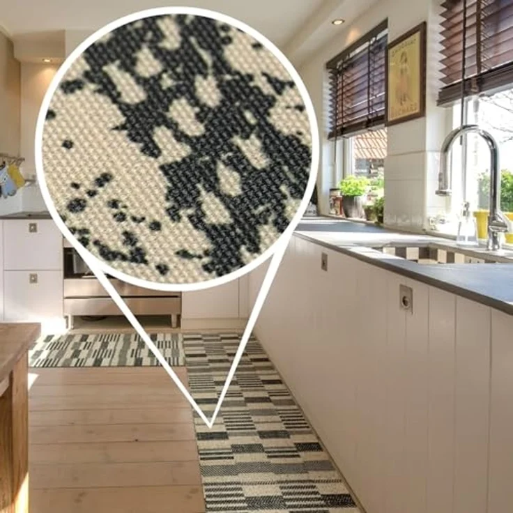 ANRO Küchenläufer Hochwertig GreenLine Flurläufer Teppichläufer Textil, Eckig, Bodenläufer 100x52cm Barcode Patchwork Dunkel pflegeleicht – Bild 2
