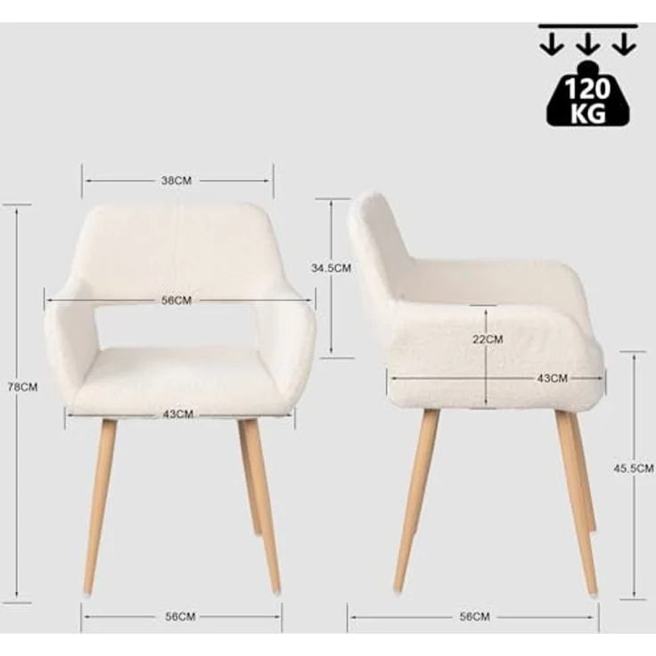 MEUBLE COSY Esstisch mit 2 Esszimmerstühle, Essgruppen, 3er-Set, Runder Esstisch, Küchentisch mit 2 Essstühlen, Stahlgestell, für Esszimmer Küche Wohnzimmer, Weiß + Beige – Bild 4