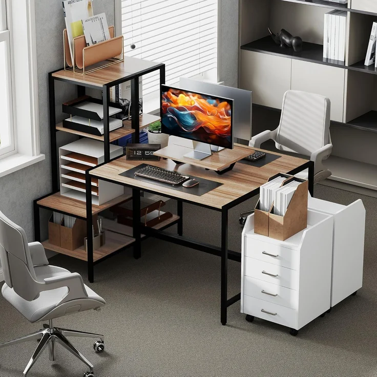 HOMCOM Computertisch Schreibtisch mit Monitorständer, CPU-Ständer, Druckerablage (PC Tisch, 1-St, Bürotisch), für Home Office, 150 x 48 x 125 cm, Braun – Bild 8