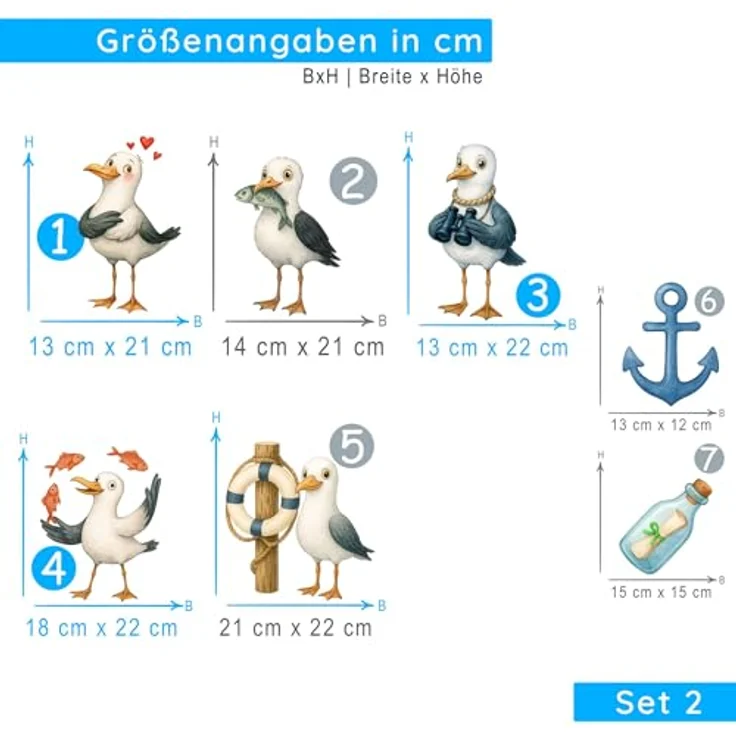 Sunnywall Wandtattoo Aufkleber Maritim Möwen - maritime Wanddeko für Kinderzimmer, selbstklebend, konturgeschnitten, rückstandslos entfernbar – Bild 8
