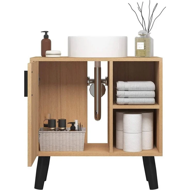EUGAD Waschbeckenunterschrank (1-St) mit 2 offenen Ablagen, Tür, Holz – Bild 3