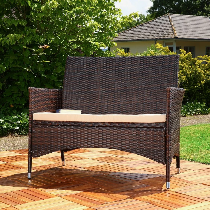 Gartenbank Sitzbank Rattanbank Polyrattan Sitzpolster Sitzbezug Outdoor braun – Bild 1