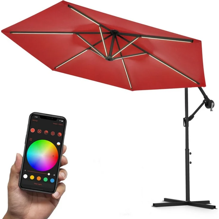 Swing&Harmonie Sonnenschirm mit RGB Beleuchtung LED Ampelschirm Garten Schirm, 300 / 350 cm inkl. Fernbedienung, APP Steuerung – Bild 1
