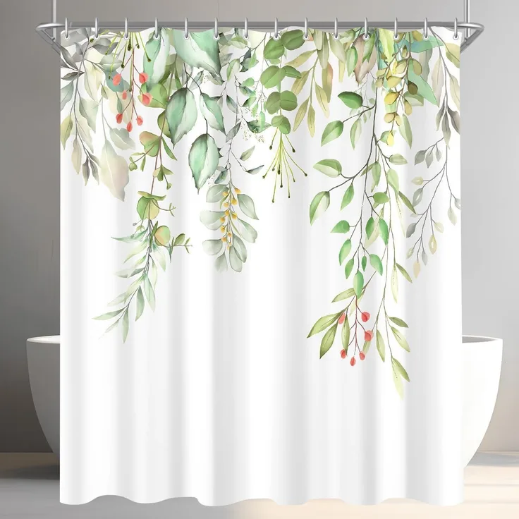 Duschvorhang 180x200cm Klare Blätter Antischimmel Wasserabweisend Polyester