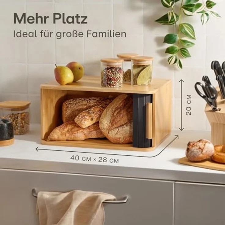 Praknu Brotkasten Brotkasten Groß aus FSC® Holz mit Schiebetür - Brotaufbewahrung, Bambus, FSC® Holz - Platzsparend und stilvolle Brotbox für längere Frische – Bild 2
