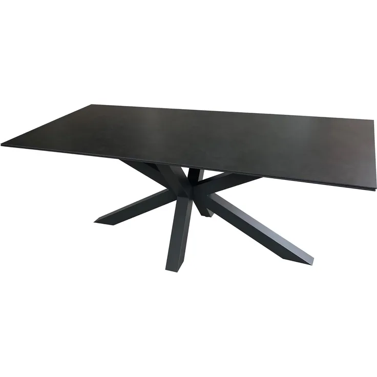 MR. DEKO Gartentisch Malaga 200x90 cm Aluminium Keramik dunkelgrau Tisch Outdoor (Mit X-Gestell & Keramik-Tischplatte – stilvoller Esstisch für Outdoor, 1-St), Keramik Tischplatte, kratzfest, wetterfest & Höhe anpassbar