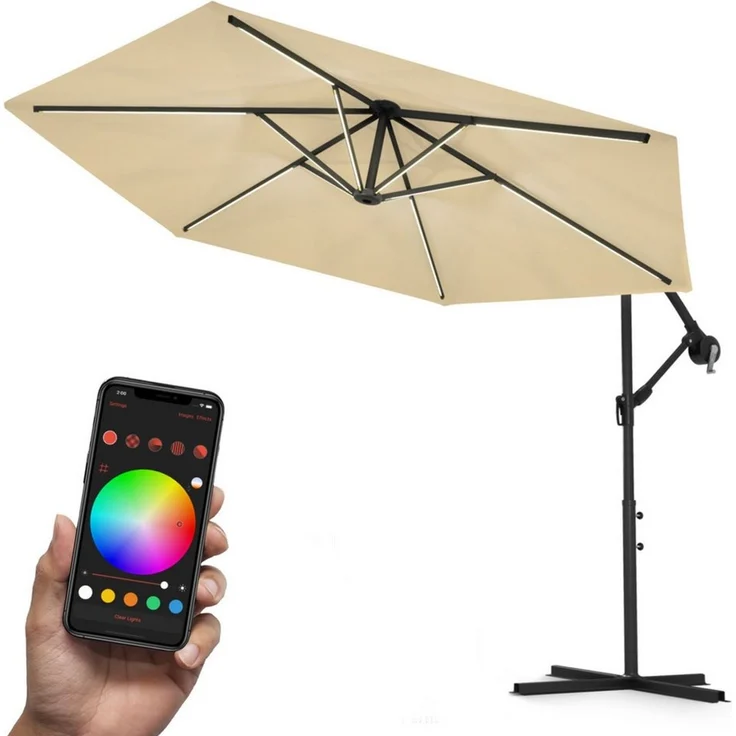 Swing&Harmonie Sonnenschirm mit RGB Beleuchtung LED Ampelschirm Garten Schirm, 300 / 350 cm inkl. Fernbedienung, APP Steuerung – Bild 1