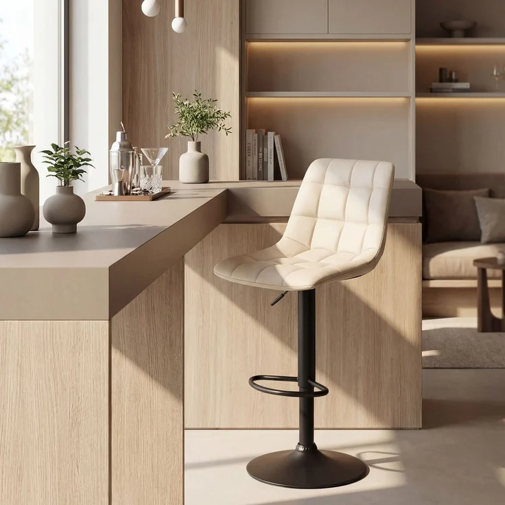 CLP Barhocker Mapun höhenverstellbarer Tresenhocker drehbar mit Polsterung,creme Kunstleder – Bild 3