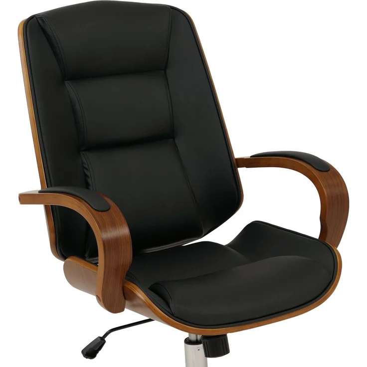 Bürostuhl HWC-O83, Drehstuhl Chefsessel, Kunstleder (280g/m²) Bugholz FSC®-zertifiziert Walnuss-Optik ~ schwarz – Bild 7