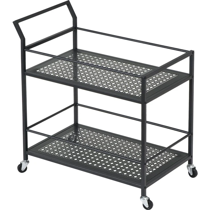 FINEBUY Servierwagen Metall 2 Ebenen mit Rollen Küchenwagen Barwagen Rollwagen FB72716, (79x45x83 cm Küchenwagen 2 Ebenen Metall Rechteckig), Speisewagen Küche Schwarz, Teewagen auf Rollen – Bild 6