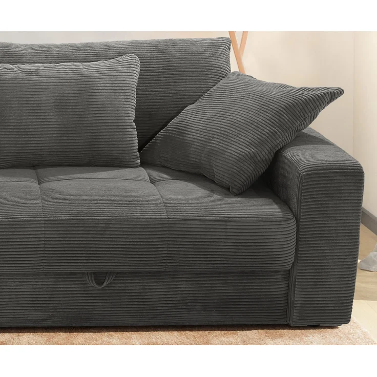 Big-Sofa 284 cm breit Wellenunterfederung Lounge-Couch Stauraum Cord Dunkelgrau – Bild 7