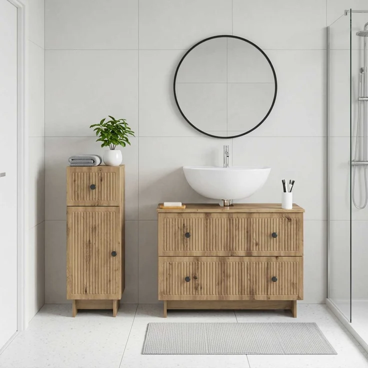 vidaXL 2-teiliges Badezimmer Schrank Set EDE Artisan-Eiche 3417665 – Bild 1