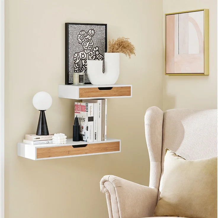 SoBuy FRG92-WNX2 Nachttisch, MDF, Melamin, Weiß, 40 x 8 x 24 cm – Bild 5