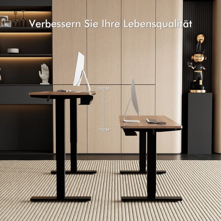HOMAVO höhenverstellbarer Schreibtisch 80×180 cm, mit Memory- und Anti-Kollisionsfunktion, USB-A- und USB-C-Anschlüssen, Höhe 70–120 cm, Nussbaum – Bild 3