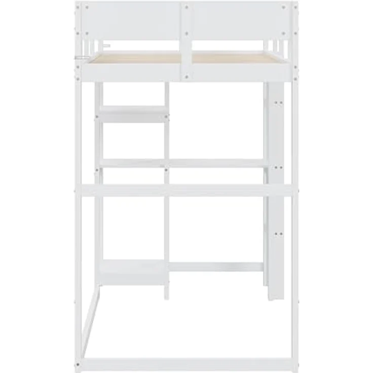 Ball & Cast Loft Bed (90x200 cm) mit Lagerregal, Holzerner Bettgestell mit Leiter und Geländer, Einfach und Zeitsparend Montierbar, Stabil & Rauschlos, Weiß – Bild 9