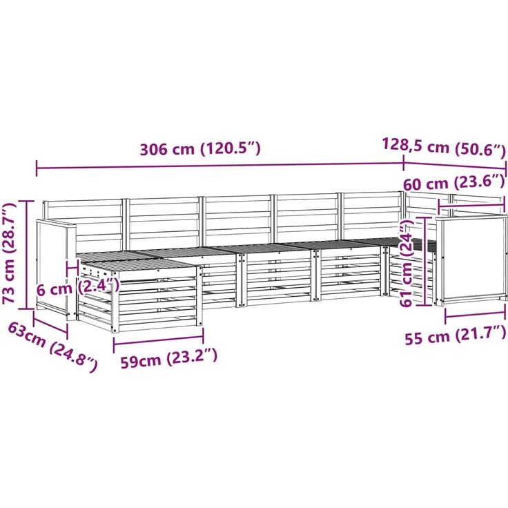 vidaXL Outdoor-Sofagarnitur 7 stk. 6-Sitzer Natur Massivholz Akazie 3384625 – Bild 9