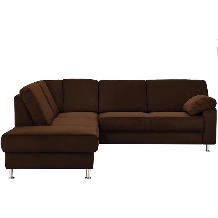 Cavadore Ecksofa Belfast mit Ottomane links / Polsterecke mit Federkern / inkl. Vorziehsitz und Bettkasten / 243 x 88 x 218 / Mikrofaser Braun