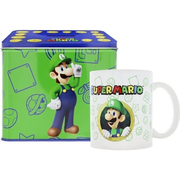 Nintendo Luigi Von Super Mario Tasse Cup Becher mit Spardose Münzbox 9 x 13 x 11cm – Bild 3