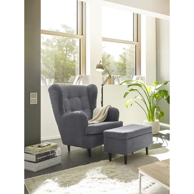Fußhocker >OSKAR< in ash, Stoffbezug, weich, 100% Polyester - 63x43x42cm (BxHxT) – Bild 2