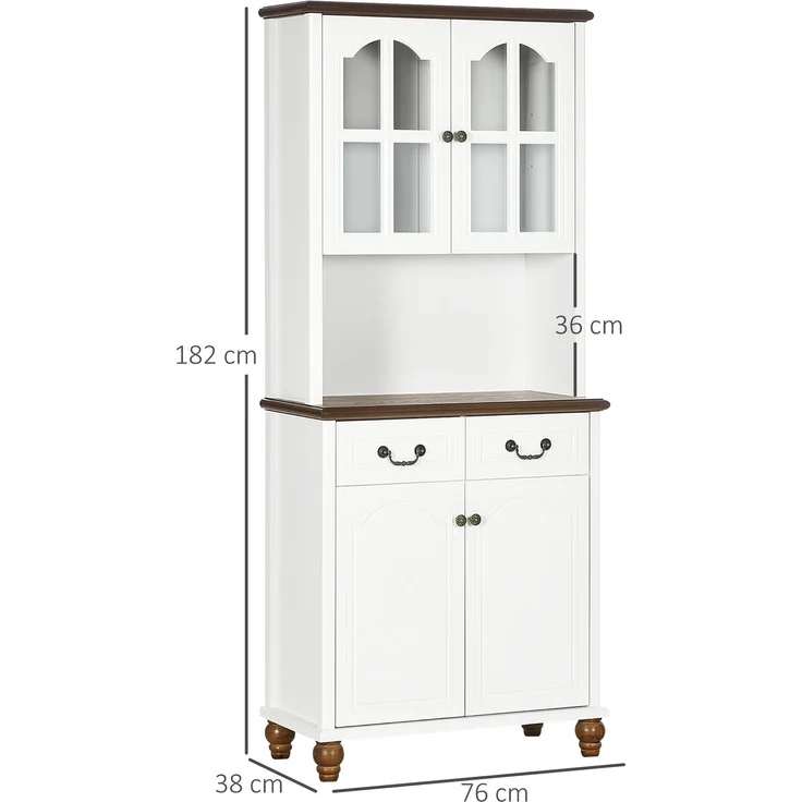 Küchenschrank, Buffet, 2 Schubladen, 2 Schrankfächer, klassisches Design, Weiß+Dunkelbraun, 76 x 38 x 182 cm--Weiß--182x38x76cm--YOUDENOVA – Bild 5