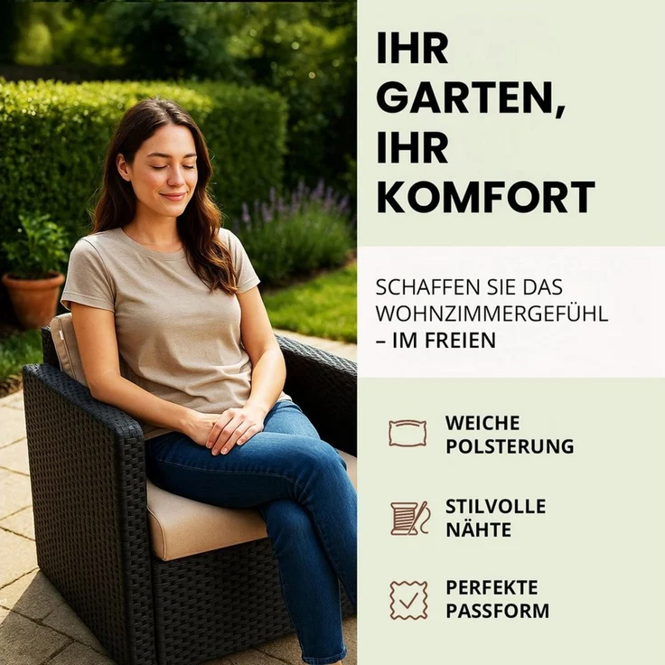 Hobbygarden Sitzkissen und Rückenlehne für Rattanmöbel – 2-teilig (Sitz + Rückenlehne), 50x50, 60x60, 70x70 cm – wasserabweisend, Anti-Rutsch, Indoor & Outdoor – Bild 2