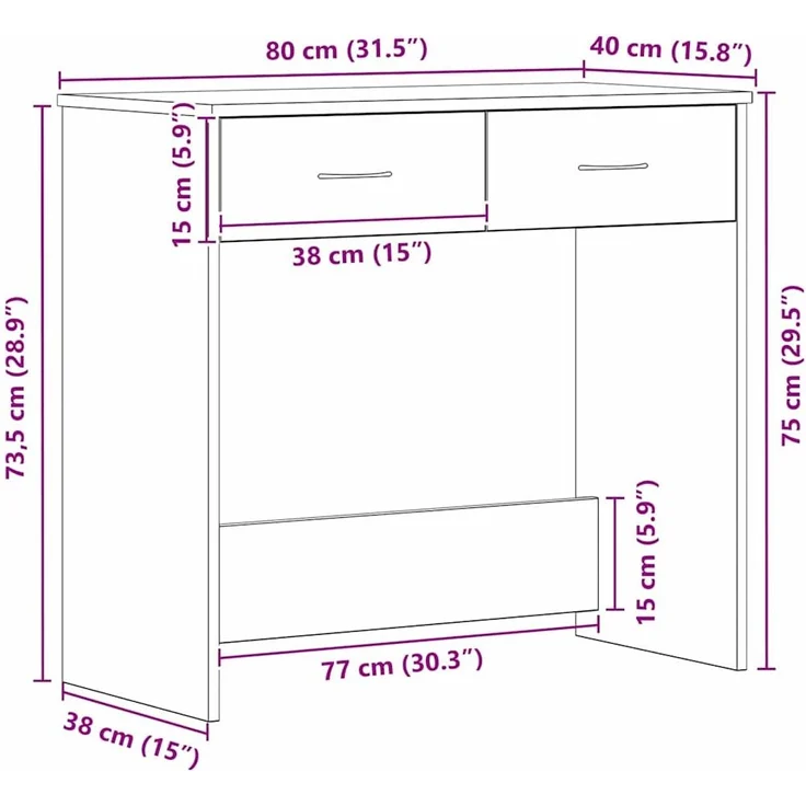vidaXL Schreibtisch Schwarz Eichen-Optik 80 x 40 x 75 cm Holzwerkstoff 862480 – Bild 10