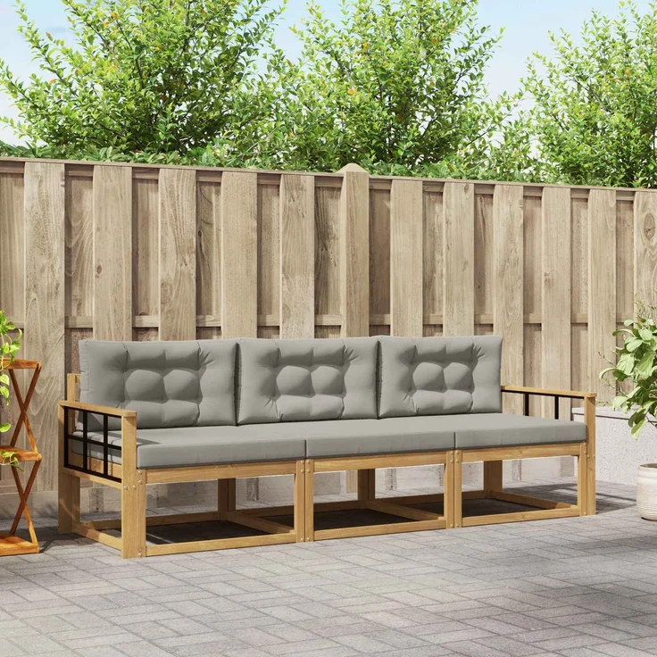 vidaXL Outdoor-Sofagarnitur 3 stk. Weiß und Hellgrau Polyester 3386000 – Bild 1