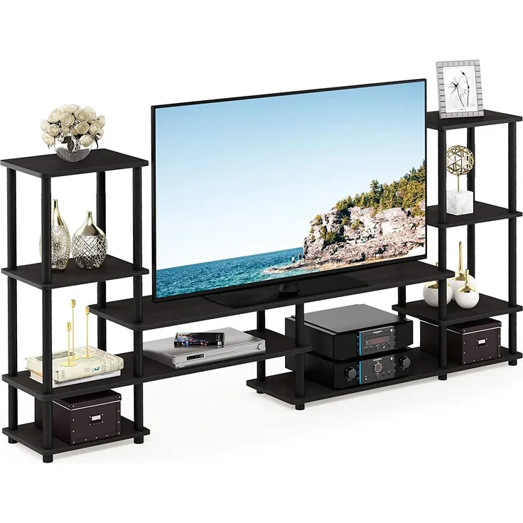 Furinno Turn-N-Tube Groß TV-Ständer, TV-Schrank, TV-Regal, Konsole, Espresso/Schwarz, 197. 1 (Breite) x 93 (Höhe) x 29. 7 (Tiefe) cm