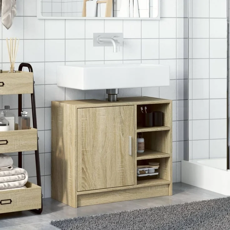 Waschbeckenunterschrank, Badschrank Sonoma-Eiche 63x29x55 cm Holzwerkstoff de7859 – Bild 3