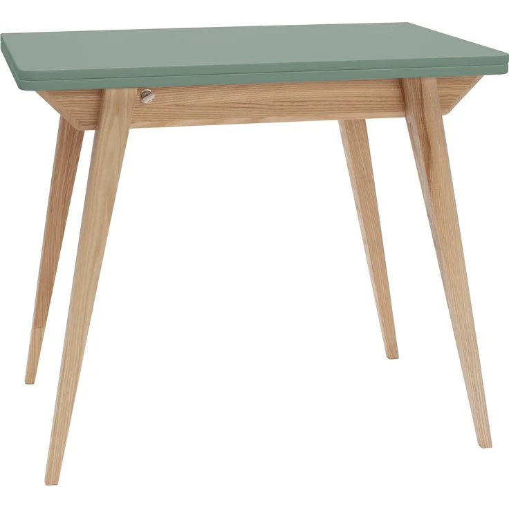 Ragaba rechteckiger ausziehbarer Tisch, MDF & Massives Eschenholz, 90x65 cm, Salbeigrün