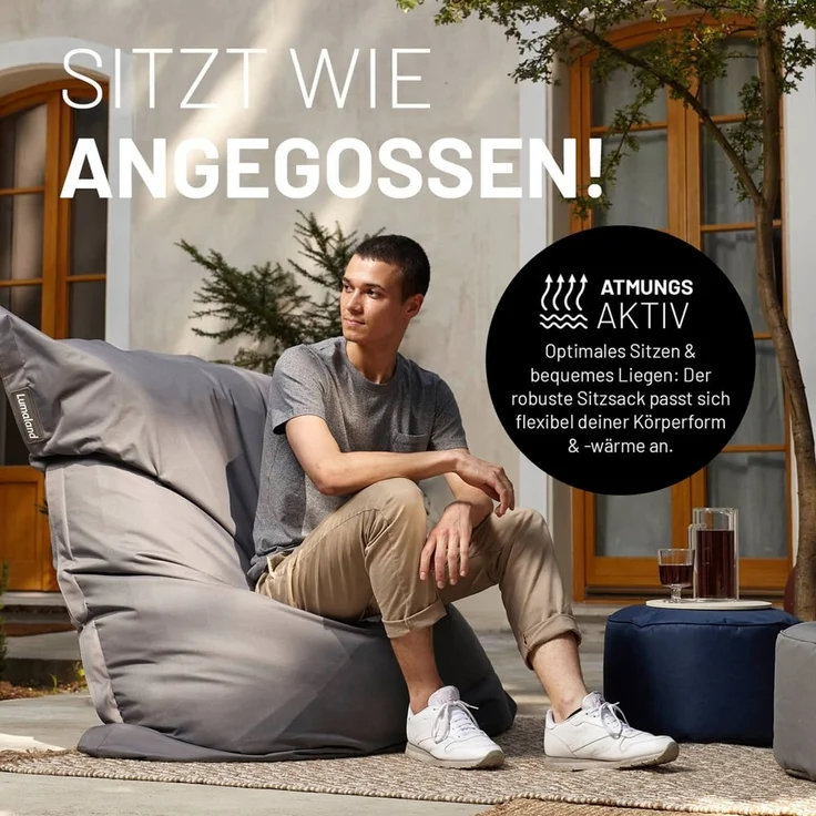 Lumaland 'Classic' XXL-Sitzsack, Indoor & Outdoor, Weinrot, Polyester, 380 l – Bild 7