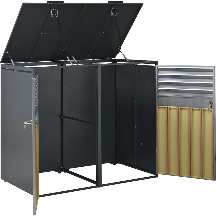 Mülltonnenbox, Mülltonnenverkleidung, 120L 240L, wetterfest, Container, Abfallbehälter, Tonnenhaus, Gartenbox, abschließbare Müllbox (2 Tonnen) – Bild 7