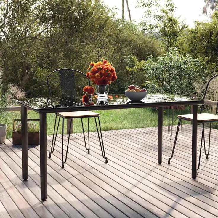 Gartentisch, Esstisch, Küchentisch Schwarz 160x80x74 cm Stahl und Hartglas