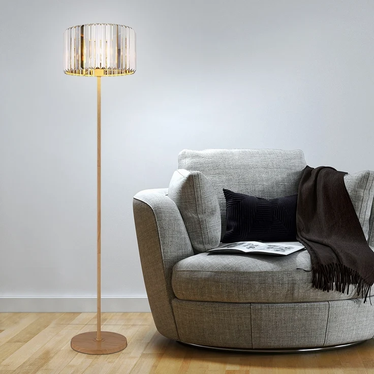 Stehleuchte, Metall Holzoptik, Kristalle rauch, H 150 cm – Bild 7