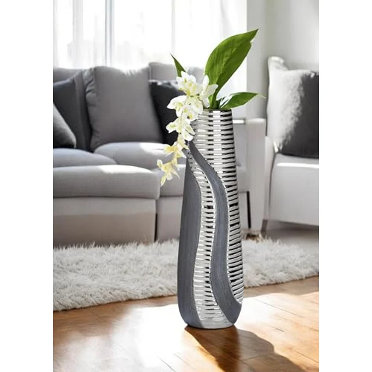 GILDE Kegelvase Sevilla, Moderne Blumenvase aus Keramik, anthrazit-Silber, Höhe 49 cm – Bild 2