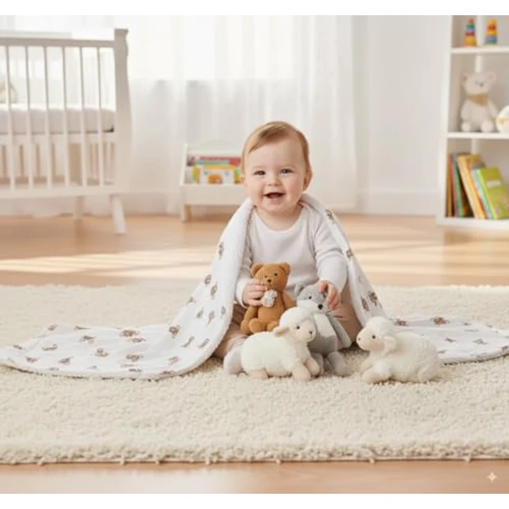 BabyLux Kinderbettdecke Musselin & Teddy Kuscheldecke 100x75 cm – Zweiseitig für Kinderwagen, TD6 - Bärchen – Bild 3