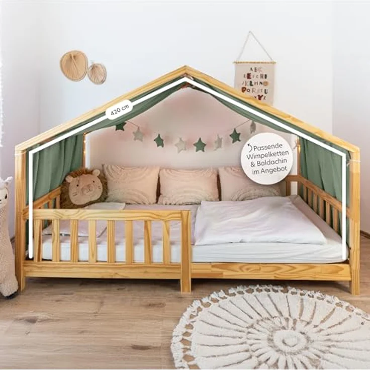 lilimaus Betthimmel Musselin Hausbett Himmel Kinderzimmer Baumwolle mit Gold 2er Set, Gemütlicher Baldachin aus Baumwolle für traumhafte Kinderzimmer-Deko – Bild 6