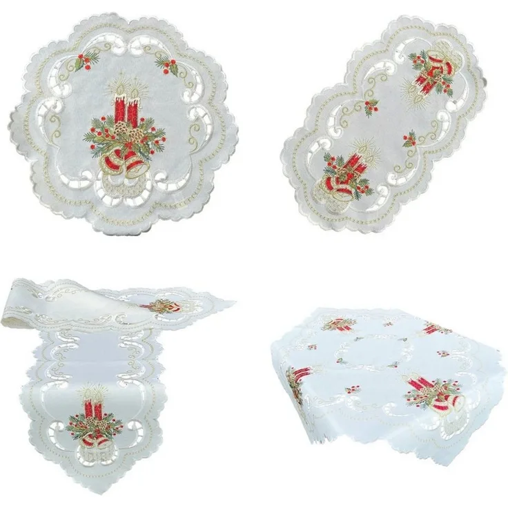 Westernlifestyle Tischdecke Creme farbene Weihnachtsdecke mit roten Glocken und Kerzen