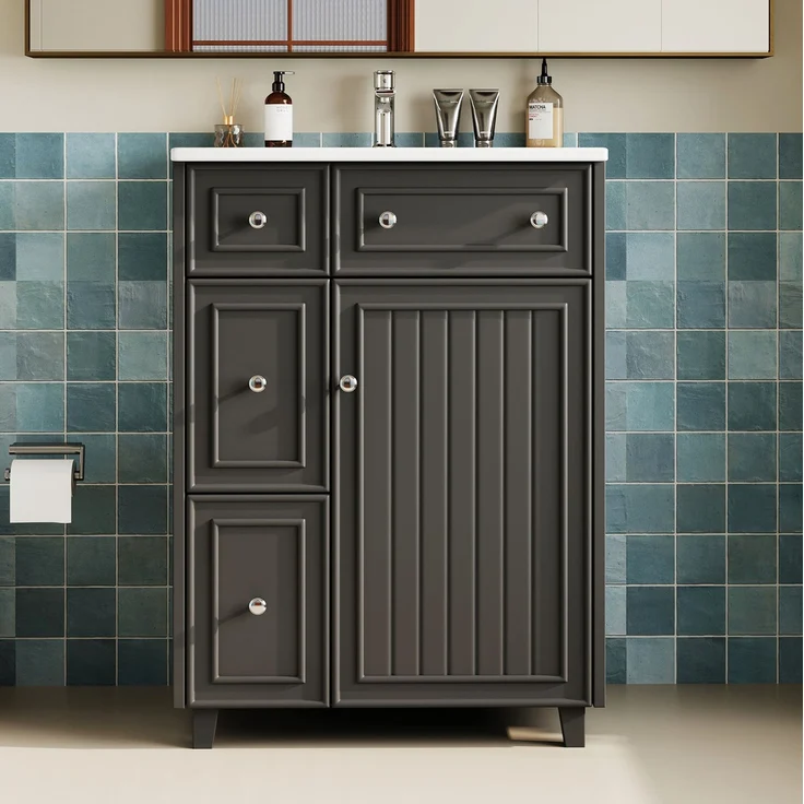 Waschtisch 61 x 47 x 87 cm mit Keramikbecken und Stauraum, Schwarz – Bild 1