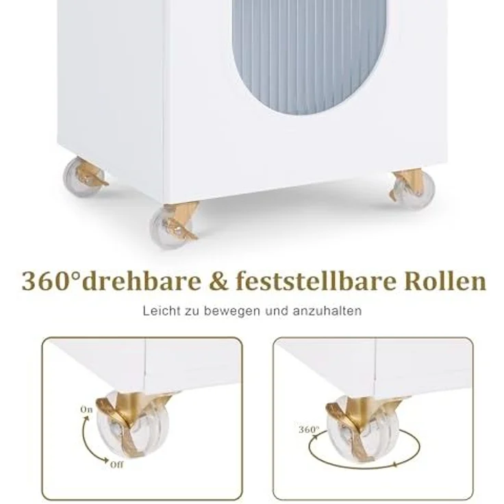 M MCombo Friseurwagen mit Rollen & Schubladen, Rollwagen Servierwagen Weiß, Salon Trolley mit 3 Ablagen & Föhnhalter, Moderner Arbeitswagen für Bad Wohnzimmer, 31,4x37x85,5 cm, 0051 – Bild 7