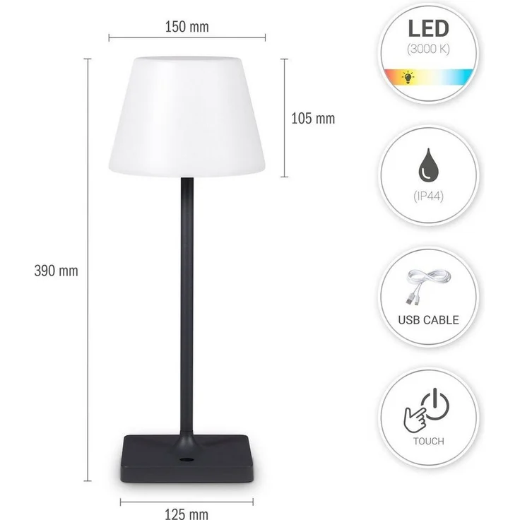 Paco Home Tischleuchte CHRIS, LED fest integriert, Warmweiß, In Und Outdoor Garten LED Akku Leuchte Aufladbar IP44 dimmbar – Bild 1