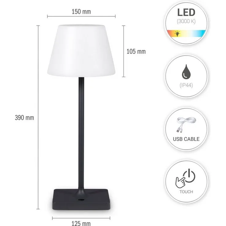 Paco Home Tischleuchte CHRIS, LED fest integriert, Warmweiß, In Und Outdoor Garten LED Akku Leuchte Aufladbar IP44 dimmbar